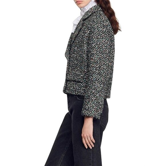 SANDRO PARIS ZAZIE SUIT BLAZER CROP TWEED SZ 40 ( US 8 ) - Picture 6 of 14